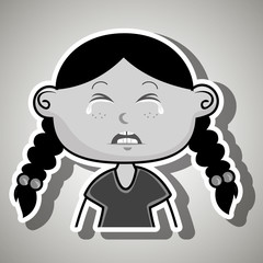 crying cartoon little girl on white background