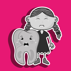 crying cartoon girl with colored clothes and crying cartoon toot