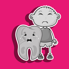 crying cartoon of a boy and a tooth with a toothache