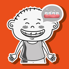 happy cartoon boy wearing coloured clothes over a grey and white