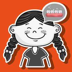 happy cartoon girl wearing coloured clothes over a grey and whit