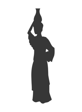 flat design woman carrying water silhouette icon vector illustration