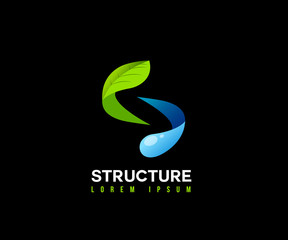 abstract letter s in the form of plant leaf and water droplet