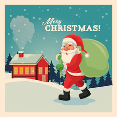 Merry Christmas concept represented by santa cartoon icon over landscape. Colorfull and vintage illustration inside frame.