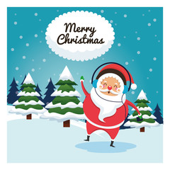 Merry Christmas concept represented by santa cartoon icon over landscape. Colorfull and classic illustration inside frame.
