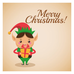 Merry Christmas concept represented by elf cartoon icon over pastel brown background. Colorfull and classic illustration inside frame.