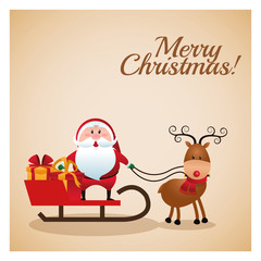 Merry Christmas concept represented by santa and sled icon over pastel brown background. Colorfull and classic illustration inside frame.