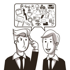 Business concept represented by businessman ideas and icon set. Black and White colors. Draw and isolated illustration. 