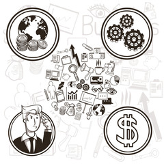 Business concept represented by businessand icon set. Black and White colors. Draw and isolated illustration. 