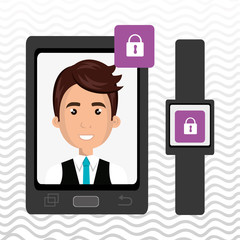 Man on the screeen of a smarthone. vector design