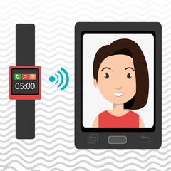 Woman on the screeen of a smarthone. vector design