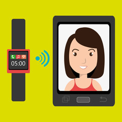 Woman on the screeen of a smarthone. vector design