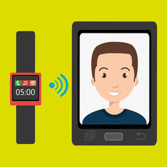 Man on the screeen of a smarthone. vector design