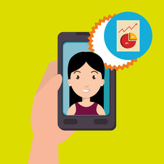 Woman on the screeen of a smarthone. vector design