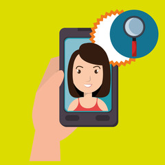 Woman on the screeen of a smarthone. vector design