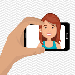 Woman on the screeen of a smarthone. vector design