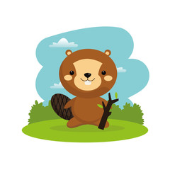 Obraz na płótnie Canvas Woodland animal concept represented by cute beaver cartoon icon. Colorfull and flat illustration. 