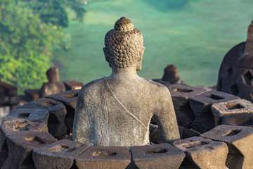 Buddha Statue at Borobudur Temple Ruin in Yogyakarta Java Indone
