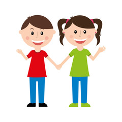 little girl and boy smile icon