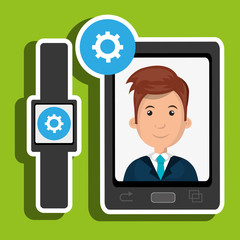 Man on the screeen of a smarthone. vector design