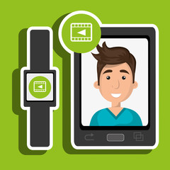 Man on the screeen of a smarthone. vector design