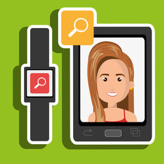 Woman on the screeen of a smarthone. vector design