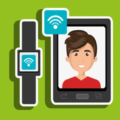 Man on the screeen of a smarthone. vector design