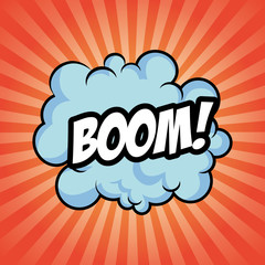 boom bomb cloud striped explosion icon. Colorfull illustration red background. Vector graphic
