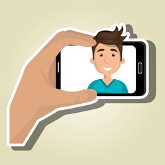 Man on the screeen of a smarthone. vector design