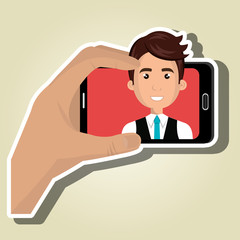 Man on the screeen of a smarthone. vector design