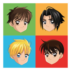 Boy anime male manga cartoon comic icon. Colorfull and frames illustration. Vector graphic