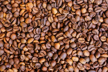 roasted Coffee beans shot from above, filling the frame