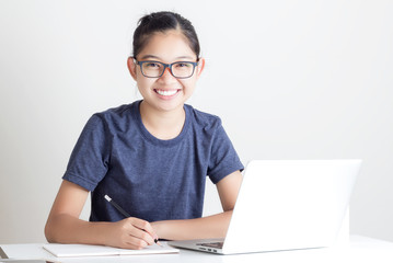 Happy Young Beautiful Woman Using Laptop