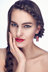 Fototapeta premium Slavic beauty girl on white
