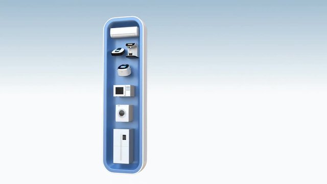Smart appliances in word IoT. Internet of Things concept for consumer products. 3D rendering animation.