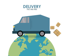 Obraz premium Delivery and Shipping concept represented by truck and planet icon. Colorfull and flat illustration.