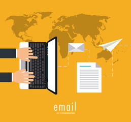 Email concept represented by envelope, document, paper plane and laptop  icon. Colorfull and flat illustration.