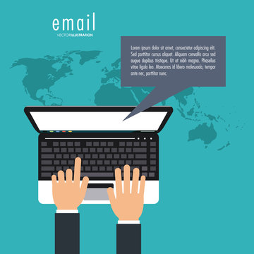 Email concept represented by bubble and laptop icon. Colorfull and flat illustration.