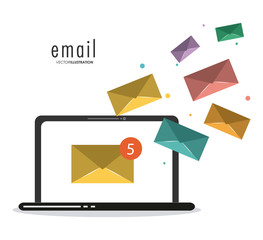 Email concept represented by envelope and laptop  icon. Colorfull and flat illustration.