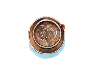 Coffee, watercolor painting isolated on white background