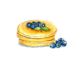 Pancake, watercolor painting isolated on white background