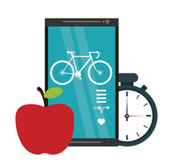 Healthy lifestyle concept represented by smartphone apple chronometer icon. Colorfull and flat illustration.