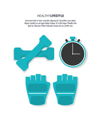 Healthy lifestyle and Fitness concept represented by gloves weight chronometer icon. Colorfull and flat illustration.