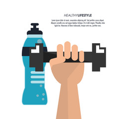 Healthy lifestyle and Fitness concept represented by weight and bottle icon. Colorfull and flat illustration.