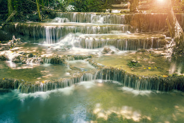 Landscape photo of beautiful waterfall in rainforest, Huay Mae K