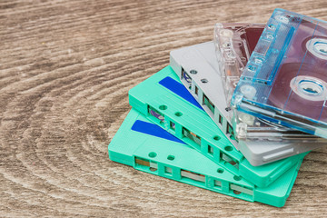 cassettes on wooden