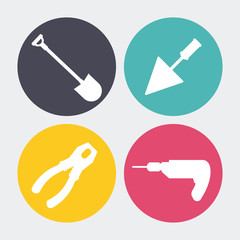 Drill spatula shovel pliers tool icon. Repair construction concept. Circles and Colorfull illustration. Vector graphic