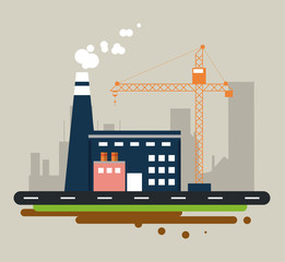 Plant crane street building chimney factory industry icon. Flat and Colorfull illustration. Vector graphic
