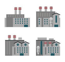 Plant set building chimney factory industry icon. Flat and Colorfull illustration. Vector graphic