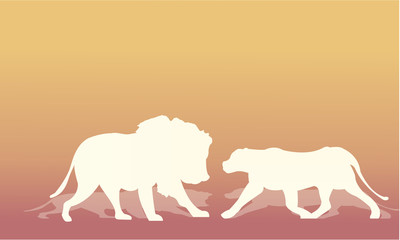 Silhouette of two lion